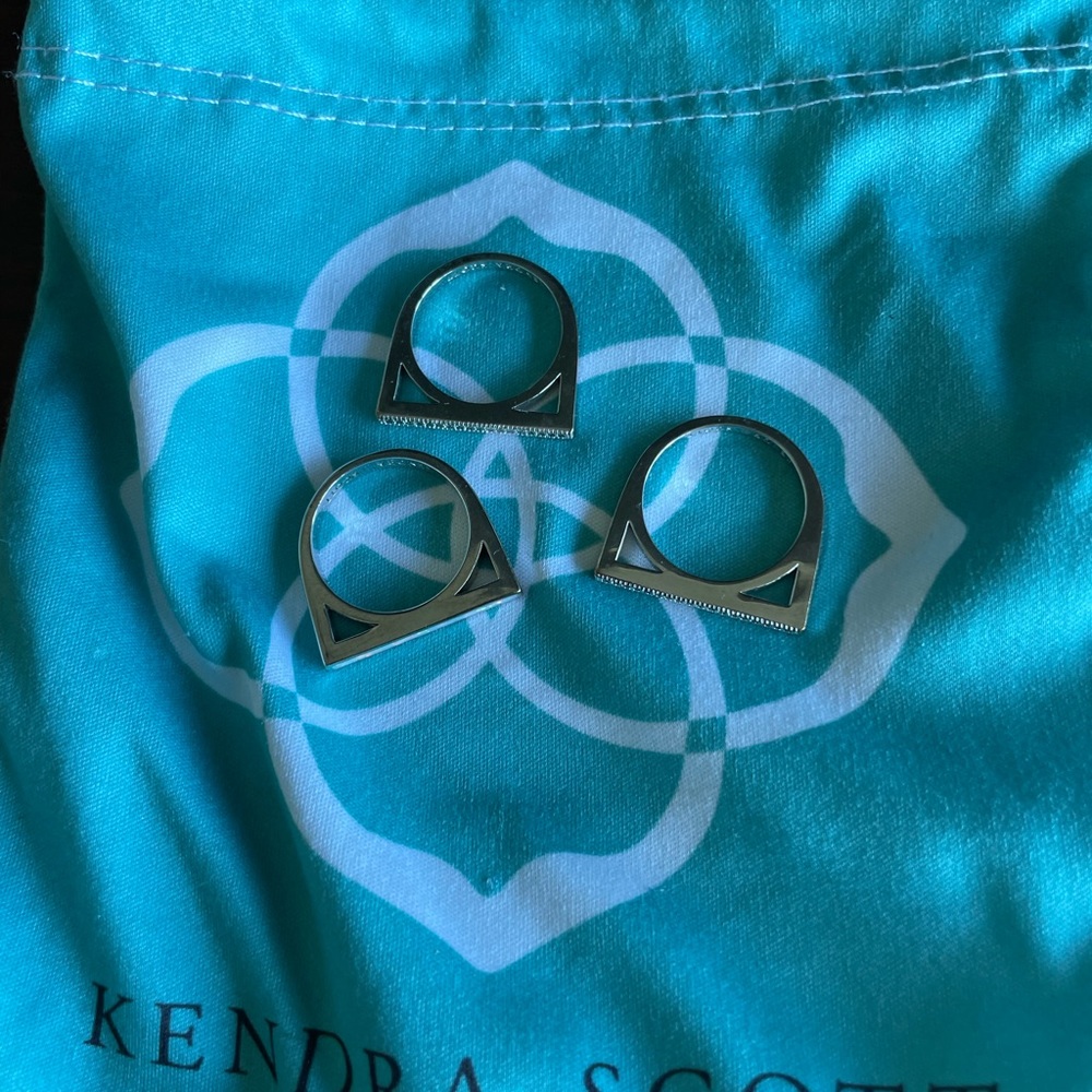 Authentic KENDRA SCOTT Rhodium Lucia 3-piece Stackable Ring Set in Kyocera Opal